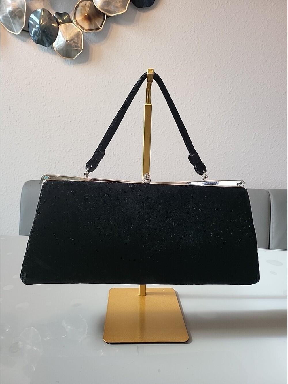 Vintage Dover Black Velvet Elegant Silver Handbag Pocketbook Purse VelvetHandle